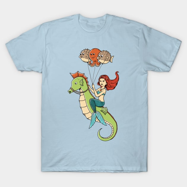 Mermaid and seahorse T-Shirt by coffeeman